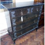 Oak Jacobean style chest of two short and three long drawers on cabriole legs. Condition reports are
