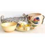 Collection of Art Deco pottery, to include a Clarice Cliff bowl and plate, a Wedgwood cream jug