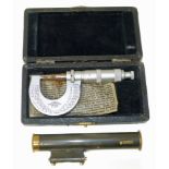 Elliott Bros. London pocket level and Chesterman (Sheffield) micrometer No. 2900 in case.