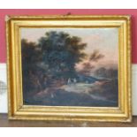 Gilt frame 19th century oil painting, unsigned figure in a woodland setting Condition reports are