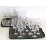 Seventeen cut glass hock glasses, six tumblers, Royal Doulton glass mug and decanter. Condition