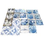 Thirteen Delft tiles, three Mintons tiles and three others. Condition reports are not available