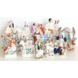 Thirteen Staffordshire flatback figures and a continental Yardley's English Lavender soap group.