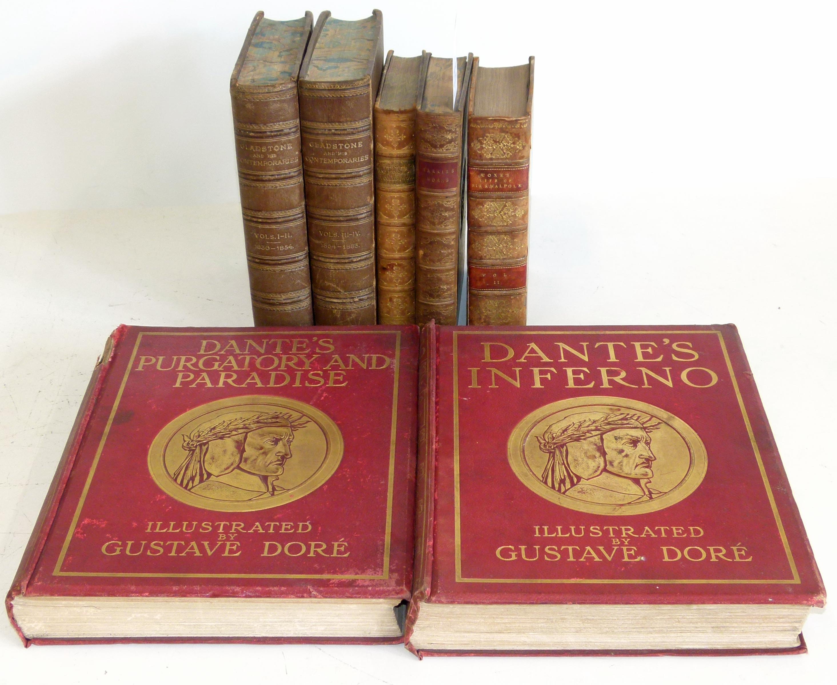 Two volumes Dante's Purgatory and Paradise (illustrated by Gustave Dore), Coxe's Life of Sir