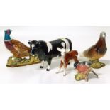 Beswick Coddington Hilt bar bull , Hereford Calf, pheasant, pigeon, and bull finch Condition reports