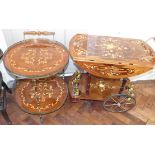 Italian style marquetry inlaid drop leaf trolley and similar drinks trolley Condition reports are