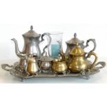 A Victorian style plated tray, 4 piece coffee set, smaller ditto and Victorian glass celery jar