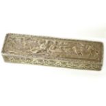 Small rectangular silver box with embossed decoration, marks for B Muller & Son, Chester, 1897