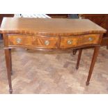 19th century style mahogany and inlaid two drawer serpentine front side-table. Condition reports are