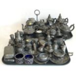 Quantity of mixed pewter including pepperettes and tea pots etc. Condition reports are not available