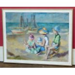 Giulio Bagnoli, Beach scene with figures, dated '63, oil on canvas. Condition reports are not
