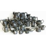 Pewter quart, 1/2 pint tankard by Atkin Bros., James Dixon & Sons etc., pewter spoons and wine