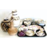 Collection of Davenport pottery, to include eleven plates, spill vase, pink lustre trio, cup and