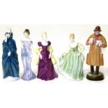 Royal Doulton Lambing Time and four other figures of Ladies. Condition reports are not available for