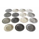 Fifteen mainly 10" pewter plates, many with London touch marks. Condition reports are not