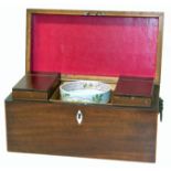 George III mahogany two division tea caddy with later Spode mixing bowl Condition reports are not