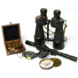 Engineer lensatic compass, reproduction brass compass in hardwood box, brass cased travel compass,