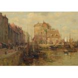 David Roberts, Continental harbour scene, oil.