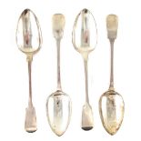 Four Georgian silver fiddle patten tablespoons,