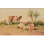 Frederick E. Valter, Cattle and sheep in a landscape, watercolour.