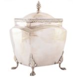 Silver tea caddy 1900, four paw feet