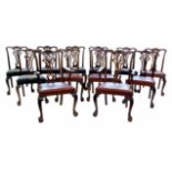 Twelve Chippendale design mahogany framed dining chairs.
