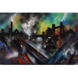 David Wilde, "Steam, yet more steam, early 1960's (towards Eccles)", acrylic.