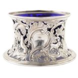 Silver dish ring, blue glass liner, marks for George Nathan & Ridley Hayes, Chester 1898.