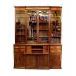 George III mahogany breakfront secretaire bookcase.