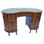 Edwardian mahogany kidney shaped ladies writing desk.