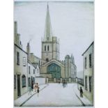 After L.S. Lowry, "Burford Church", signed print.