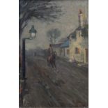Ralph Todd, Street scene with horse and rider, oil.