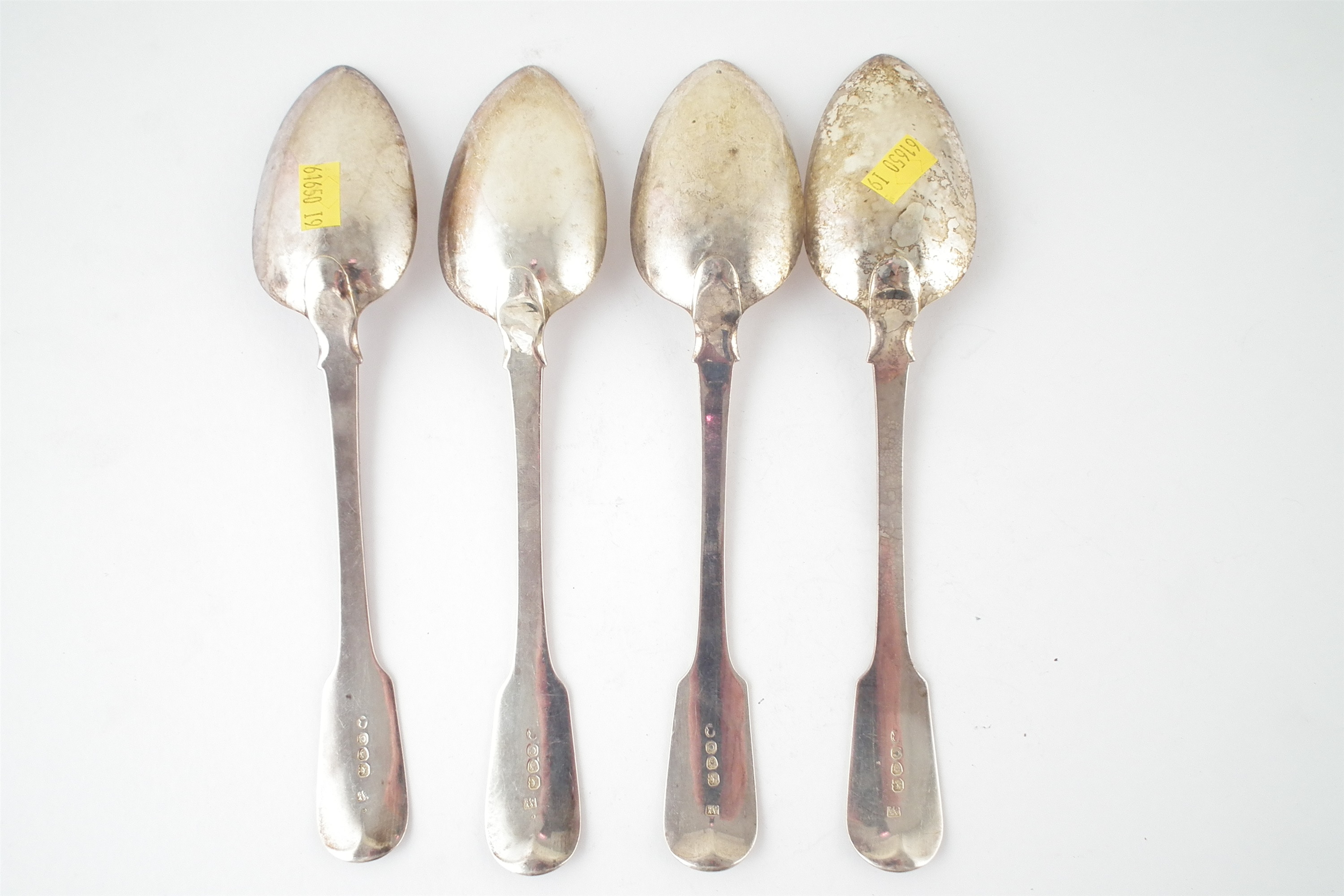 Four Georgian silver fiddle patten tablespoons, - Image 2 of 3