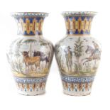 Pair of Faience vases (both re-stuck and cracked).