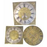Square brass longcase clock dials and movement.