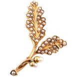 15ct gold seed pearl set spray brooch