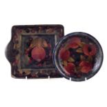 Moorcroft dish and two handled bread and butter plate, pomegranate pattern.
