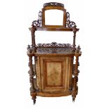 Victorian figures walnut mirror-back side cabinet.