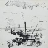 Trevor Grimshaw, "Chimneys, Steam and Cloud", ink.