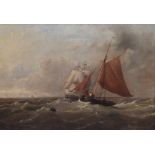 English School, 19th century, Coastal scene with various sailing vessels, oil.