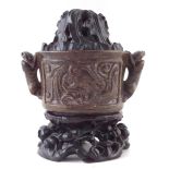 Chinese soapstone twin handled censor