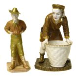 Royal Worcester figure with a basket and one other figure of a Gentleman We are unable to do