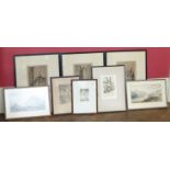 Two highway scenes dated 1906 signed E. Gerrard and six various sepia engravings Condition reports