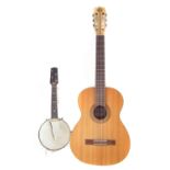 Kay Nylon strung acoustic guitar also a Pele Banjolele