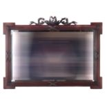 20th century Regency design bevelled glass over-mantel mirror, reeded frame with ribbon pediment,