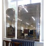 Modern gilt framed wall mirror 94x142cm and similar mirror 46x136cm. Condition reports are not
