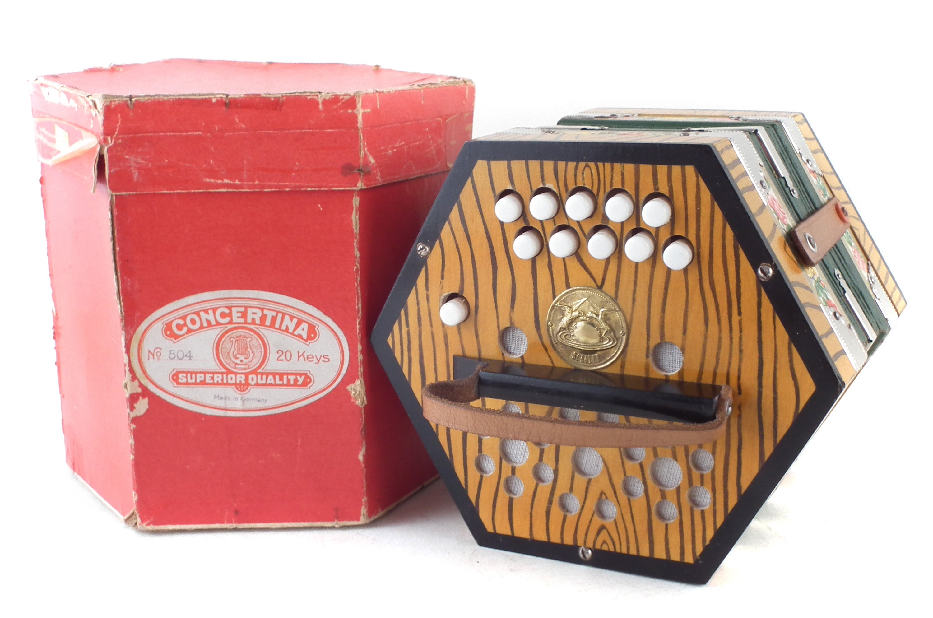 Geman twenty key concertina with card case