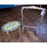 19th century gesso fire-screen frame and hand painted occasional table with gesso decoration.