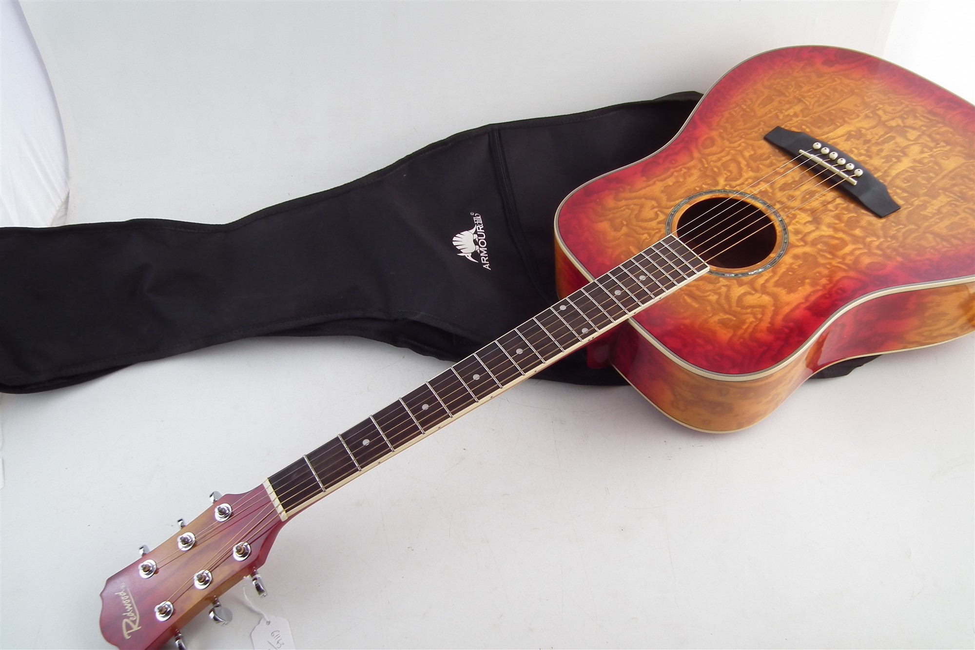 Redwood steel string acoustic guitar with soft case - Image 7 of 7