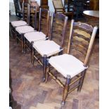 A set of 6 elm Lancashire rush seated ladder-back dining chairs Condition reports are not